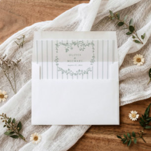 Vintage Sage Green French Floral Stripes Wedding Envelope Liner