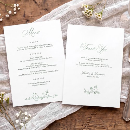 Vintage Sage Green French Floral Victorian Wedding Menu