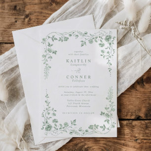 Vintage Sage Green French Floral Wedding Invitation