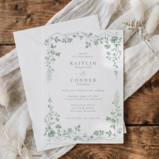 Vintage Sage Green French Floral Wedding Invitation