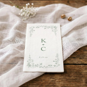 Vintage Sage Green French Floral Wedding Napkins