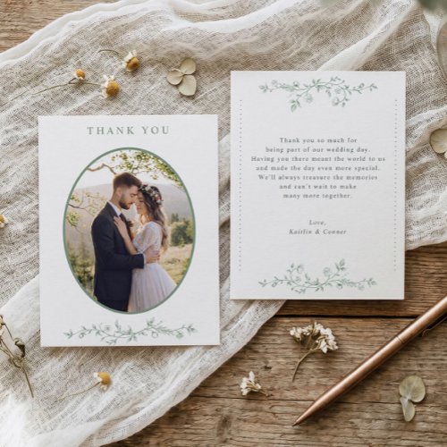Vintage Sage Green French Floral Wedding Photo Thank You Card