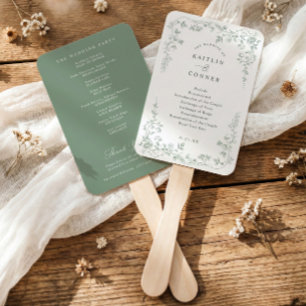 Vintage Sage Green French Floral Wedding Program Hand Fan
