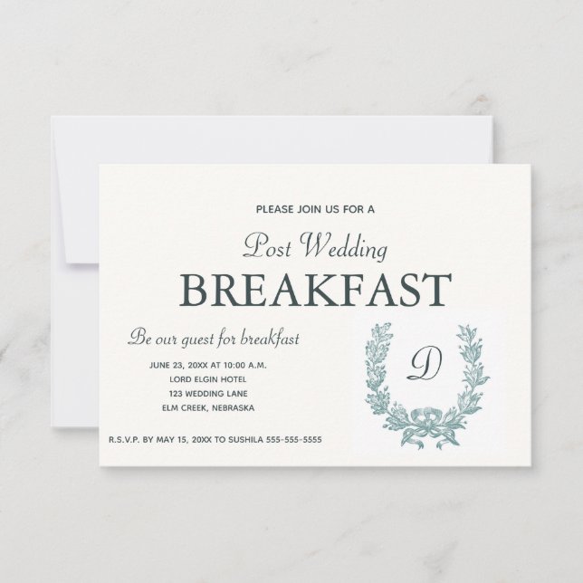 Vintage Sage Green French Wreath Breakfast RSVP Card (Front)