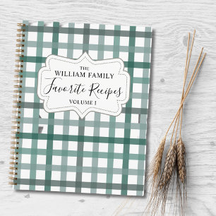 Vintage Sage Green Gingham Plaid Recipe Cookbook Notebook