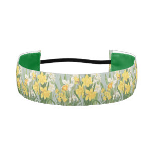 Vintage Sage Green Japanese Daffodil Floral Art Athletic Headband