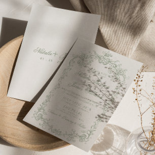 Vintage Sage Green Old Money Classy Retro Wedding Invitation