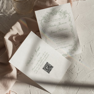 Vintage Sage Green Old Money QR Code Wedding Invitation