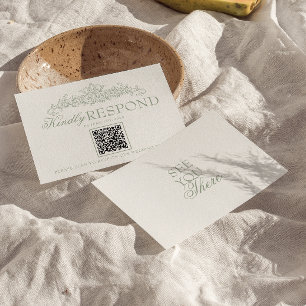 Vintage Sage Green Old Money QR Code Wedding RSVP Card