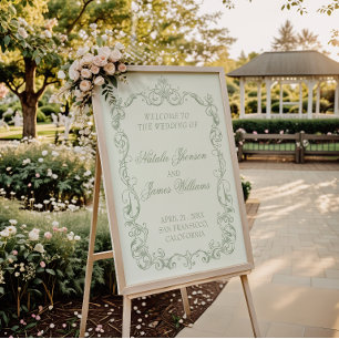 Vintage Sage Green Old Money Wedding Welcome Sign