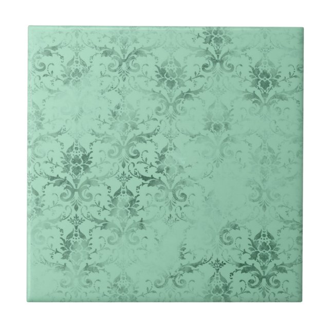 Vintage Sage Green Pattern Ceramic Tile (Front)
