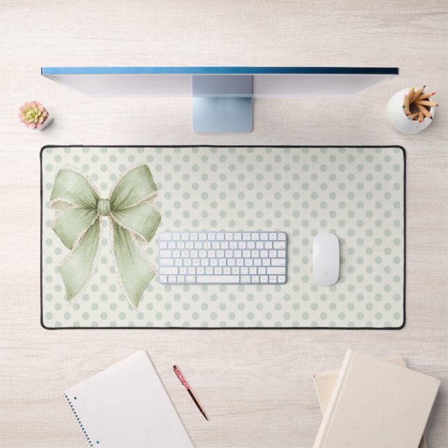 Vintage Sage Green Polkadot Ribbon  Desk Mat (Office 1)