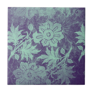 Vintage Sage Green Purple Floral Ceramic Tile