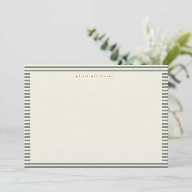 Vintage Sage Green Stripes Personalized Christmas Thank You Card (Standing Front)