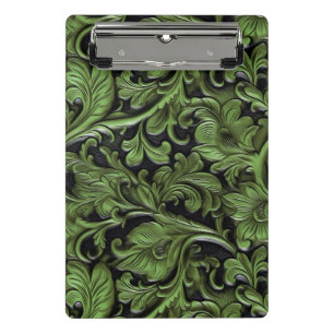 Vintage sage green tooled leather mini clipboard