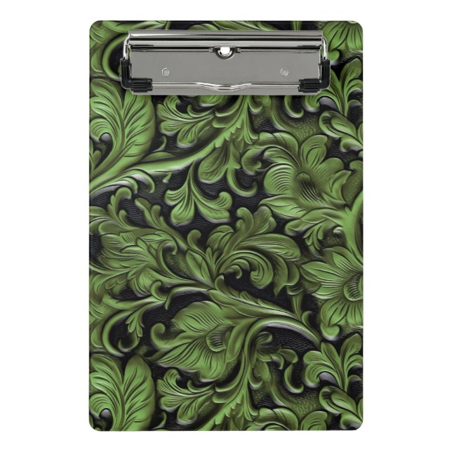 Vintage sage green tooled leather mini clipboard (Front)