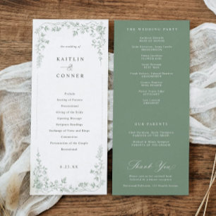 Vintage Sage Green Victorian Floral French Wedding Program