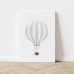 Vintage Sage Green Watercolor Hot Air Balloon Faux Canvas Print