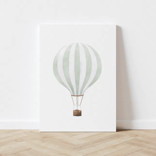 Vintage Sage Green Watercolor Hot Air Balloon Faux Canvas Print | Zazzle