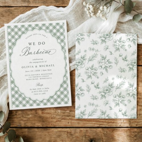 Vintage Sage Green We Do BBQ Engagement Party Invitation