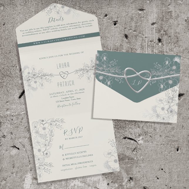 Vintage Sage Green Wedding All In One Invitation (Creator Uploaded)