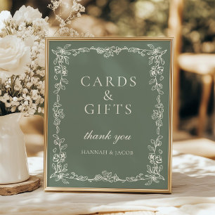 Vintage Sage Green Wedding Cards and Gifts Sign