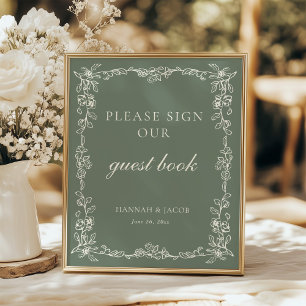 Vintage Sage Green Wedding Guestbook Sign