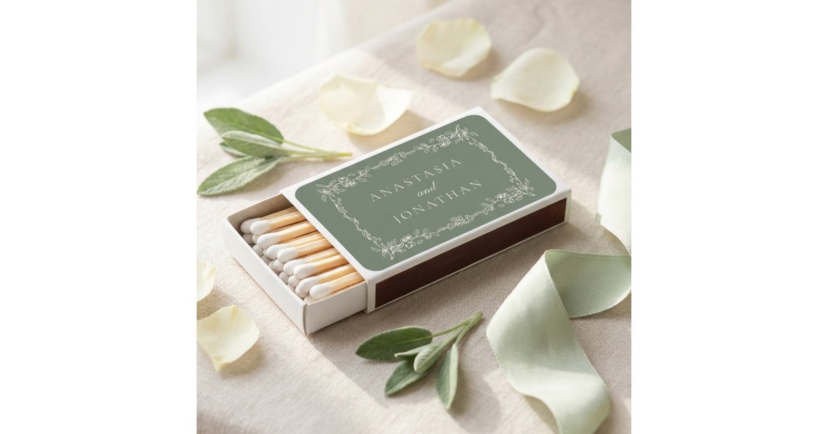 Vintage Sage Green Wedding Matchboxes | Zazzle