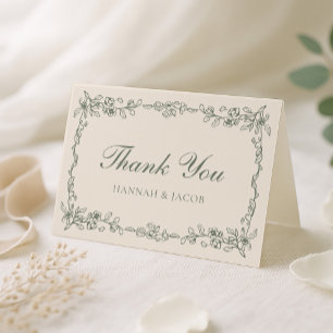 Vintage Sage Green Wedding Thank You Card
