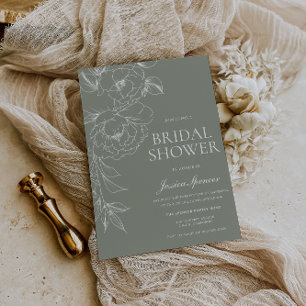 Vintage Sage Green & White Floral Bridal Shower Invitation