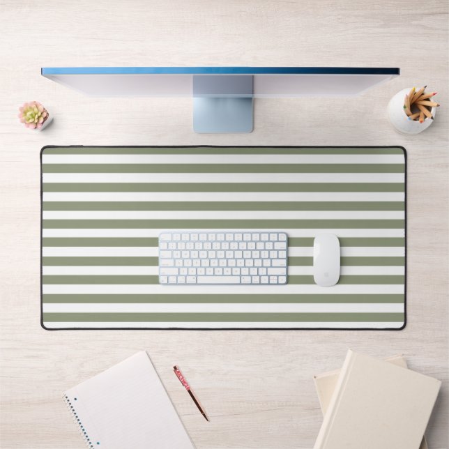 Vintage Sage Green & White Stripes Striped Desk Mat (Office 1)