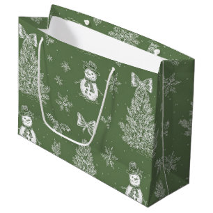 Vintage Sage Green Winter Toile Christmas (3) Large Gift Bag