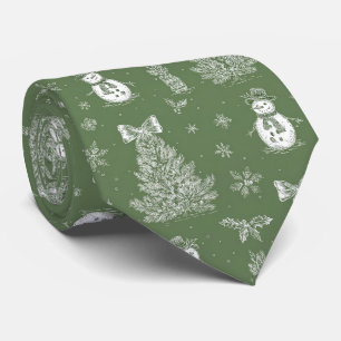 Vintage Sage Green Winter Toile Christmas (3) Neck Tie