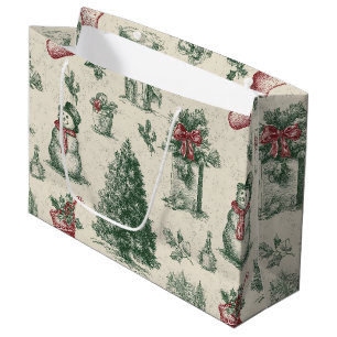 Vintage Sage Green Winter Toile Christmas Large Gift Bag