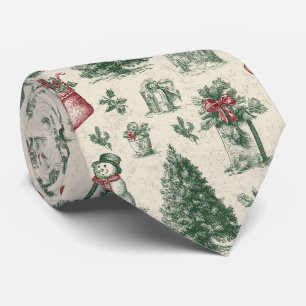 Vintage Sage Green Winter Toile Christmas Neck Tie