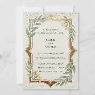Vintage Sage Greenery Gold Wedding Invitation