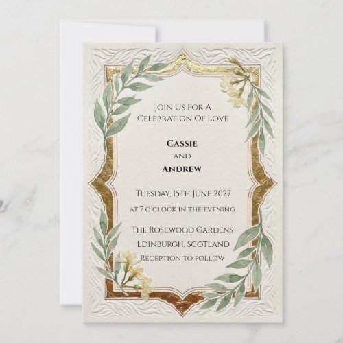 Vintage Sage Greenery Gold Wedding Invitation