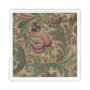 Vintage Sage Mauve 1918 Botanical Pattern Acrylic Tray