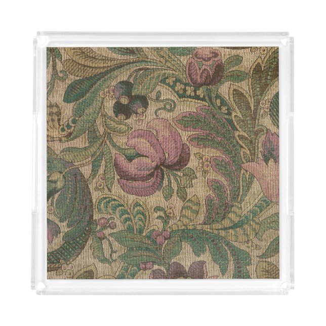 Vintage Sage Mauve 1918 Botanical Pattern Acrylic Tray (Front)