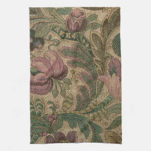 Vintage Sage Mauve 1918 Botanical Pattern Kitchen Towel