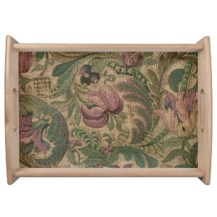 Vintage Sage Mauve 1918 Botanical Pattern Serving Tray
