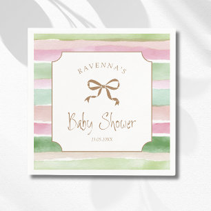Vintage Sage Peach Blush Striped Gold Baby Shower Napkins