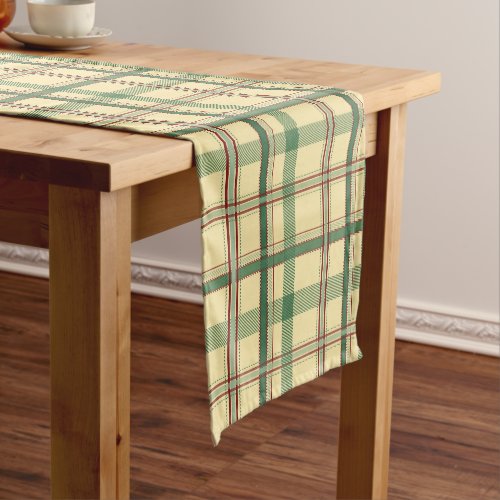 Vintage Sage Red Plaid Aesthetic Short Table Runner
