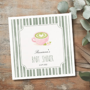 Vintage Sage Striped Matcha Tea Party Baby Shower Napkins
