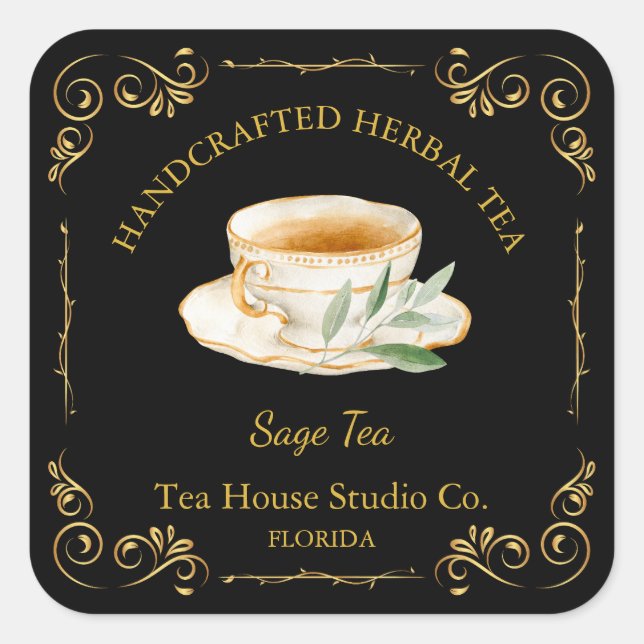 Vintage Sage Tea Square Label (Front)