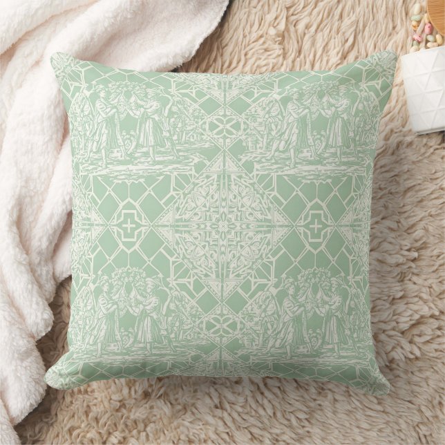 Vintage Sage Toile with Classical Figures Throw Pillow (Blanket)