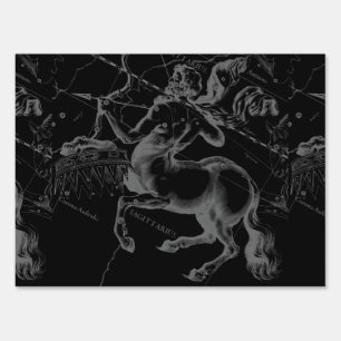 Vintage Sagittarius Constellation Black Hevelius Sign