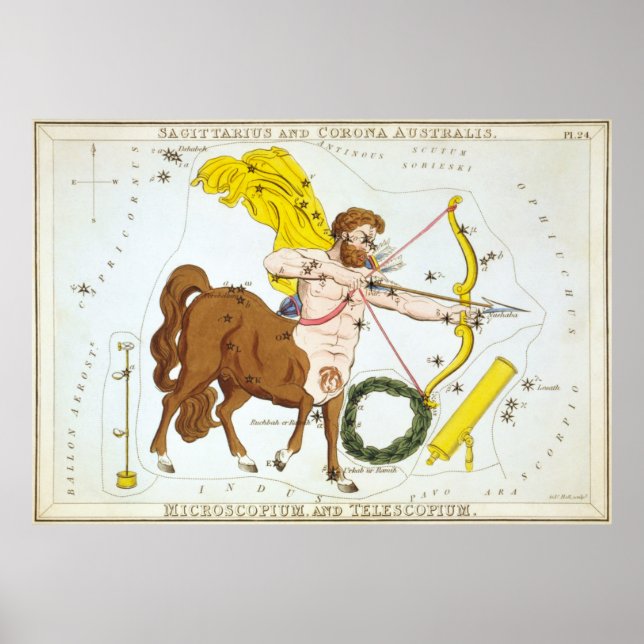 Vintage Sagittarius Constellation Map (1825) Poster (Front)