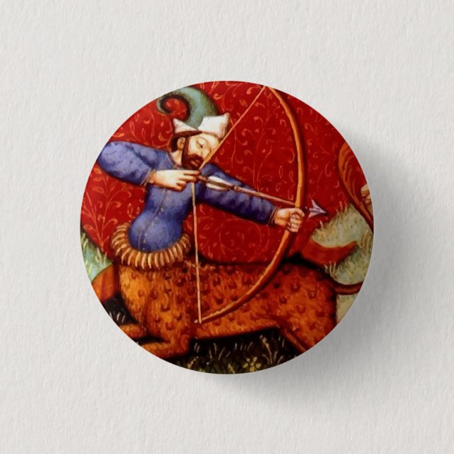 Vintage Sagittarius Medieval Archer Button (Front)
