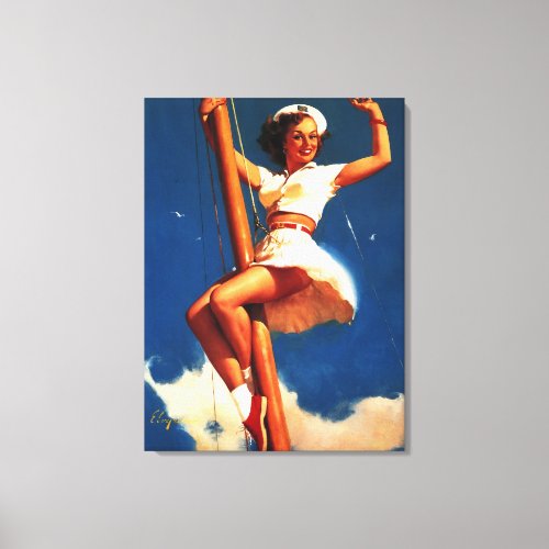 Vintage Sail Boat Sailing Pin UP Girl Canvas Print